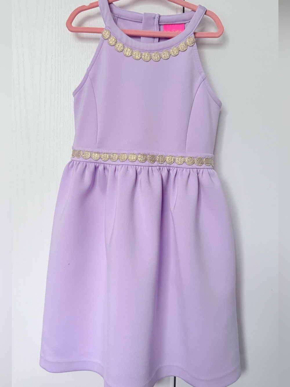 Lilly Pulitzer Girls' Lavender Party Dress with Gold Trim Sz M 6-7
